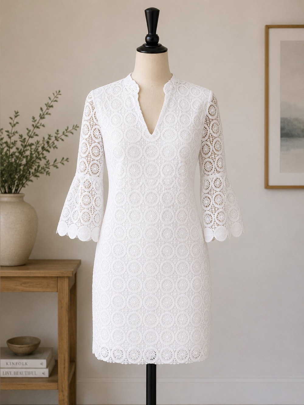 Lilly Pulitzer Zelle White Lace Shift Dress Bell Sleeve Resort Vacation XXS